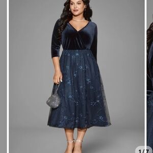 Bloomchic VelvetNavy Blue  Star Mesh Midi Dress Plus Size 18/20 Party Cocktail